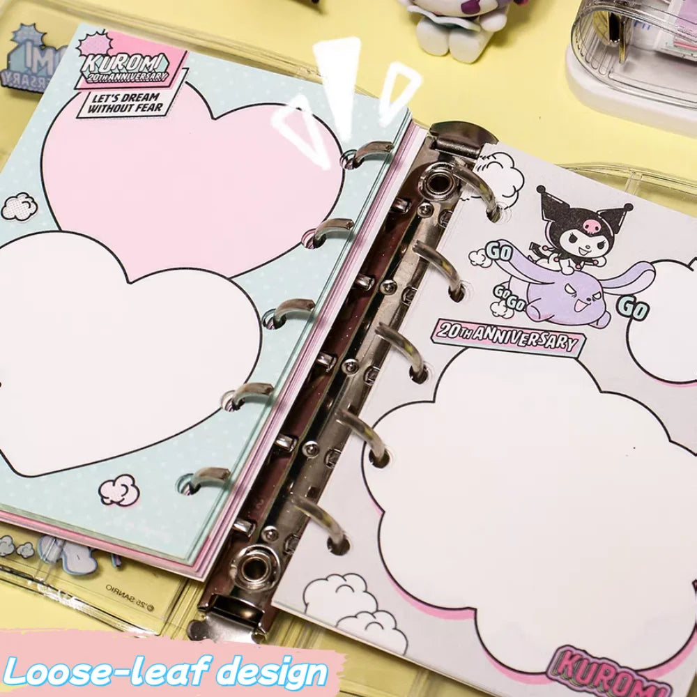 Interior del cuaderno kawaii con formato de hojas sueltas