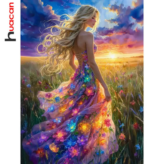 Kit floral de diamond painting con lienzo y diamantes de resina