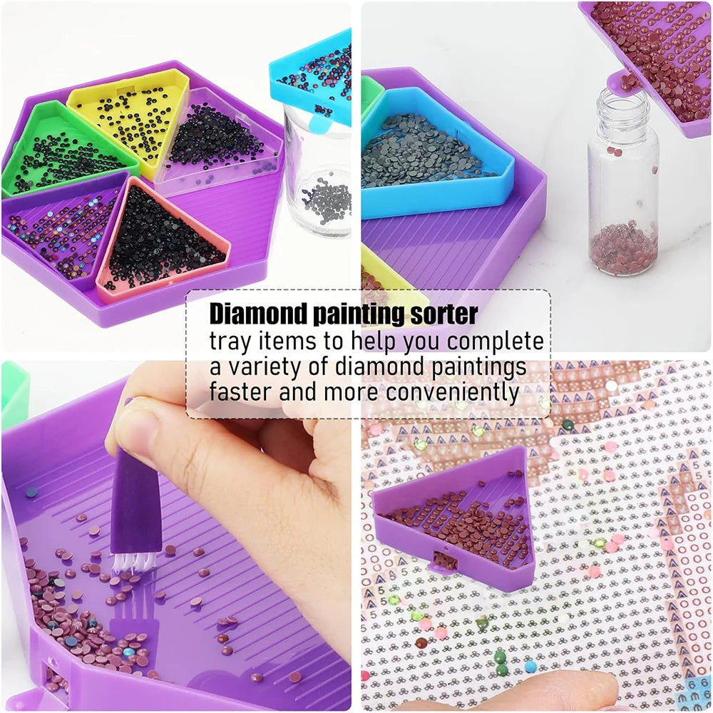 Accesorios del kit de pintura con diamantes sobre una superficie